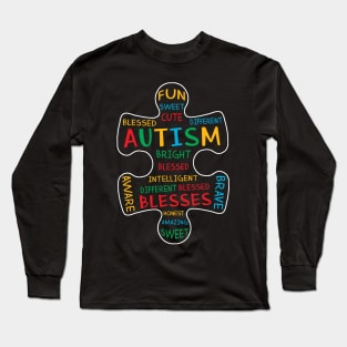 Autism Awareness Shirt Puzzle Piece Words Autistic Long Sleeve T-Shirt